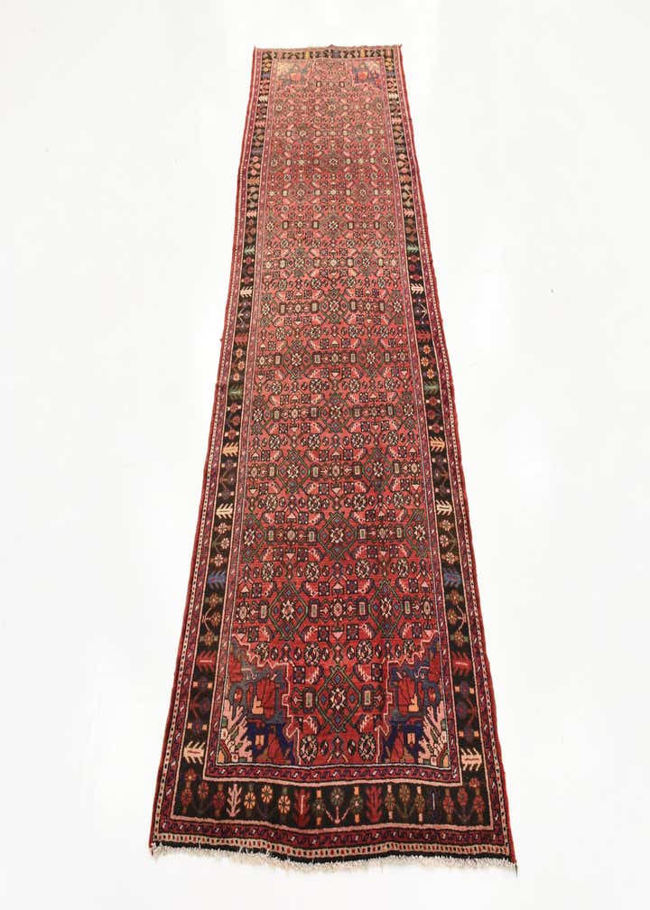3' 9 x 9' 10 Hand Knotted Hossainabad Persian Wool Runner Rug