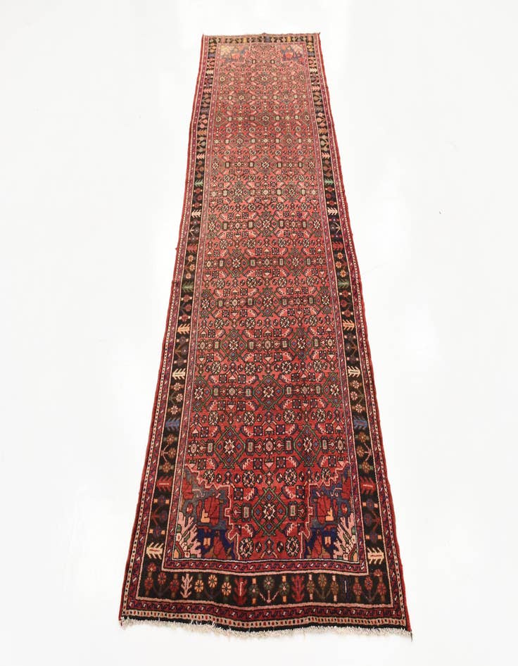 Detail image of 3' 9 x 9' 10 Hand Knotted Hossainabad Persian Wool Runner Rug