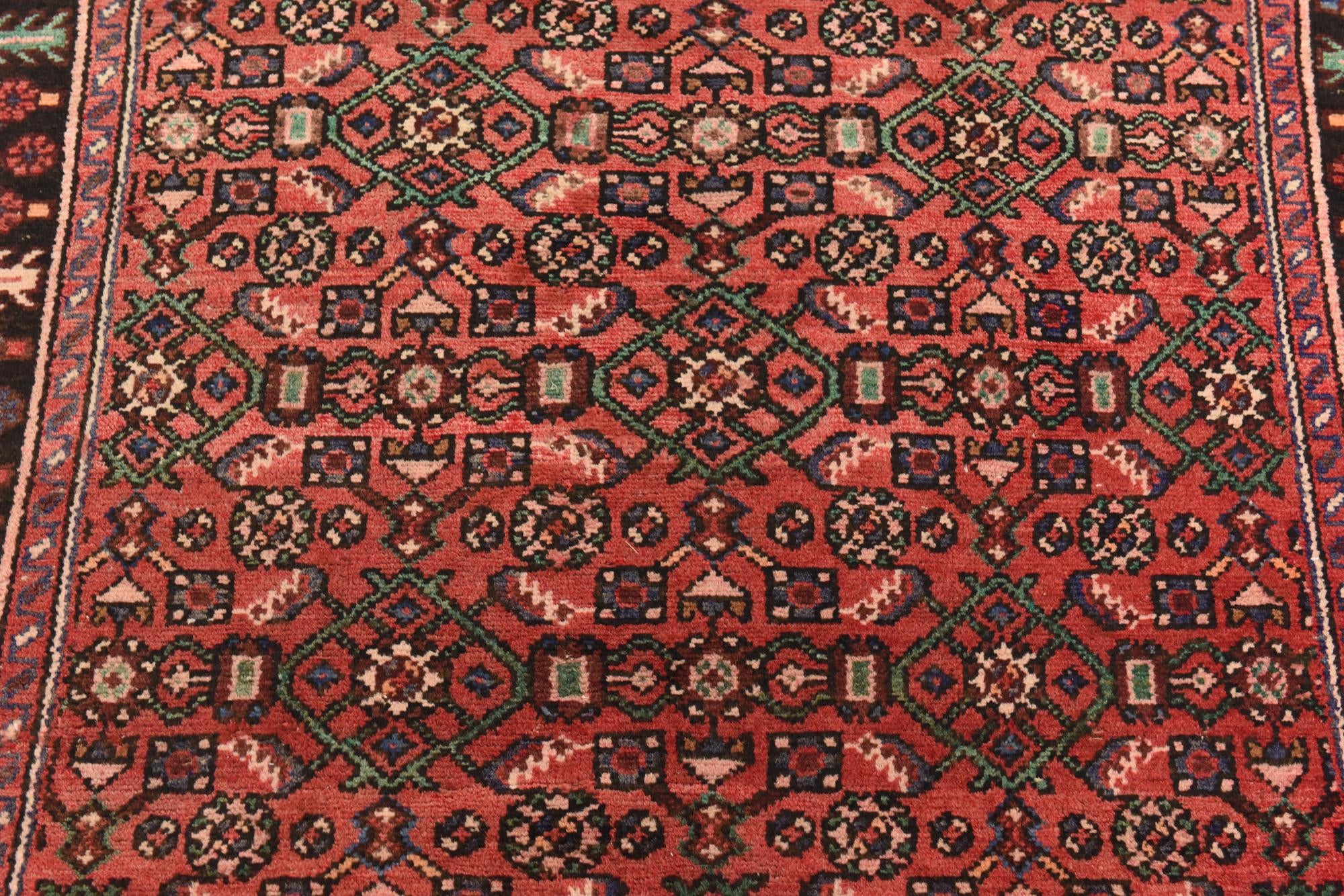 3' 9 x 9' 10 Hand Knotted Hossainabad Persian Wool Runner Rug