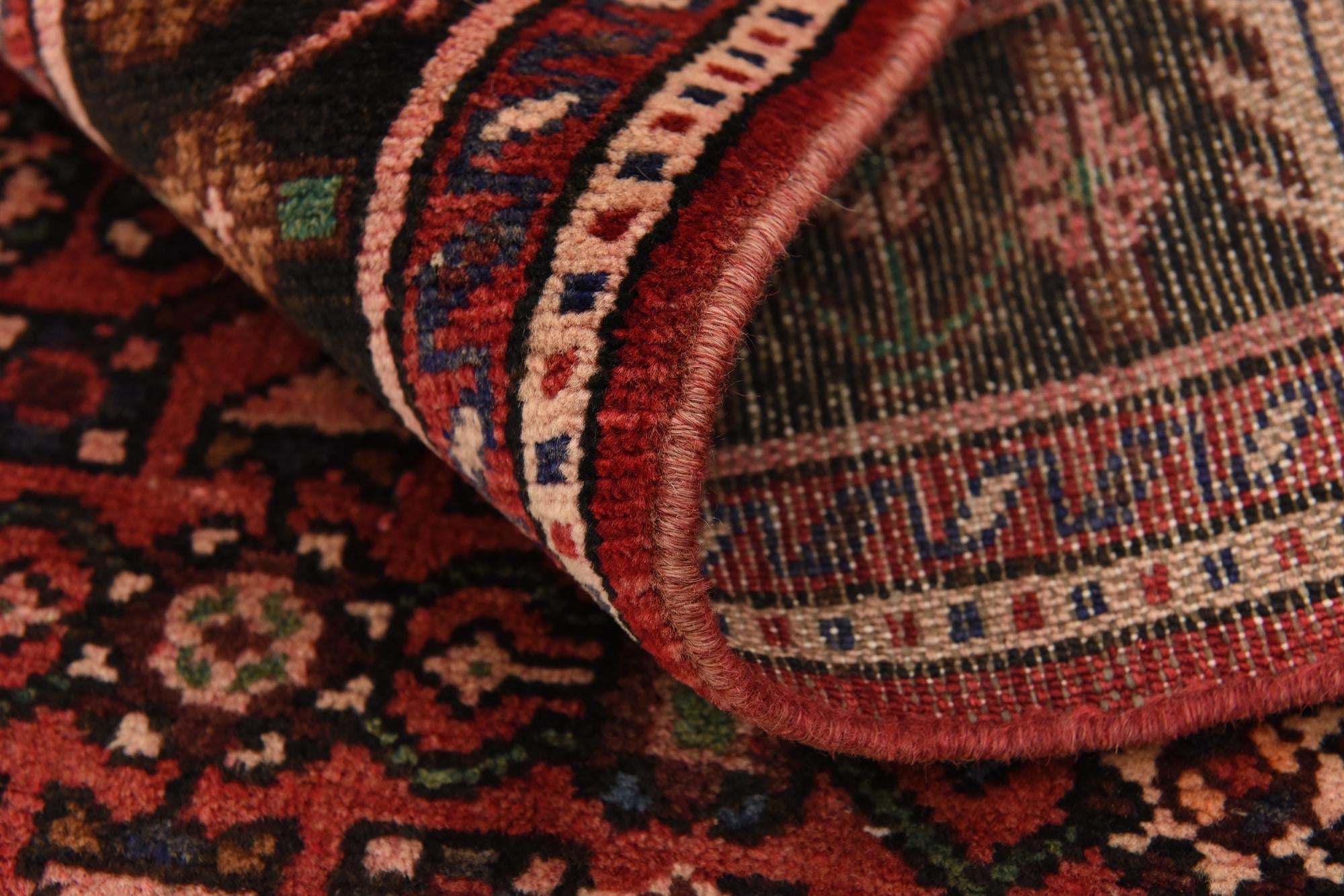3' 9 x 9' 10 Hand Knotted Hossainabad Persian Wool Runner Rug