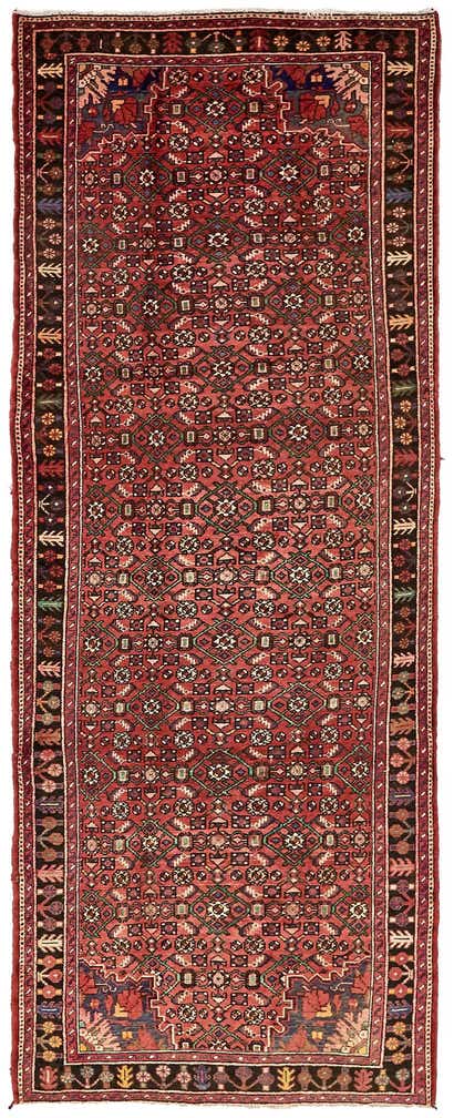 3' 9 x 9' 10 Hand Knotted Hossainabad Persian Wool Runner Rug