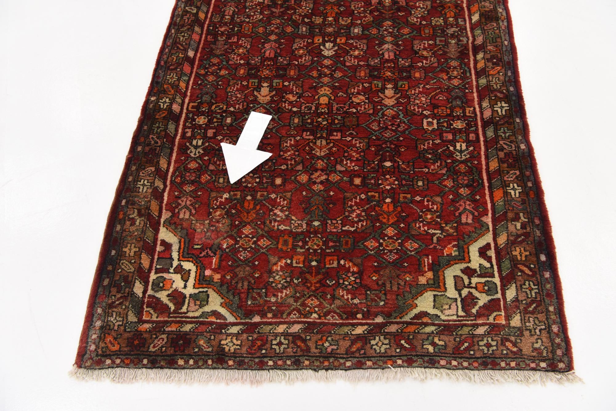 3' 7 x 10' 5 Hand Knotted Hossainabad Persian Wool Runner Rug