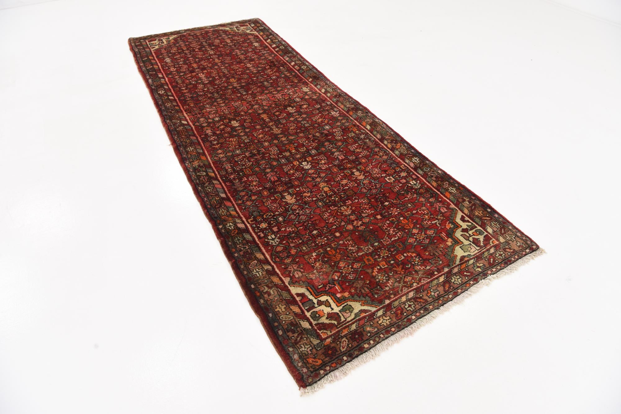 3' 7 x 10' 5 Hand Knotted Hossainabad Persian Wool Runner Rug