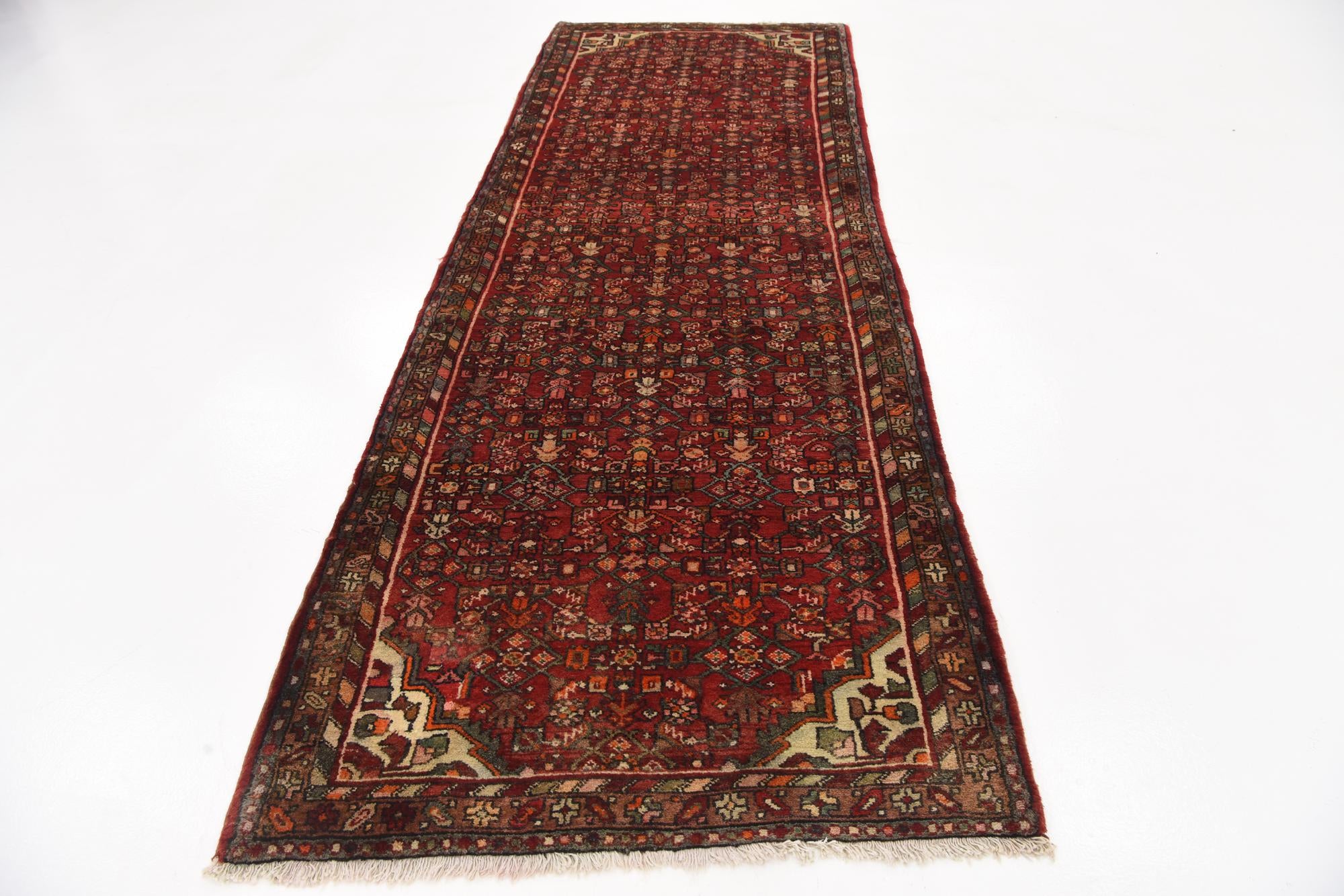 3' 7 x 10' 5 Hand Knotted Hossainabad Persian Wool Runner Rug