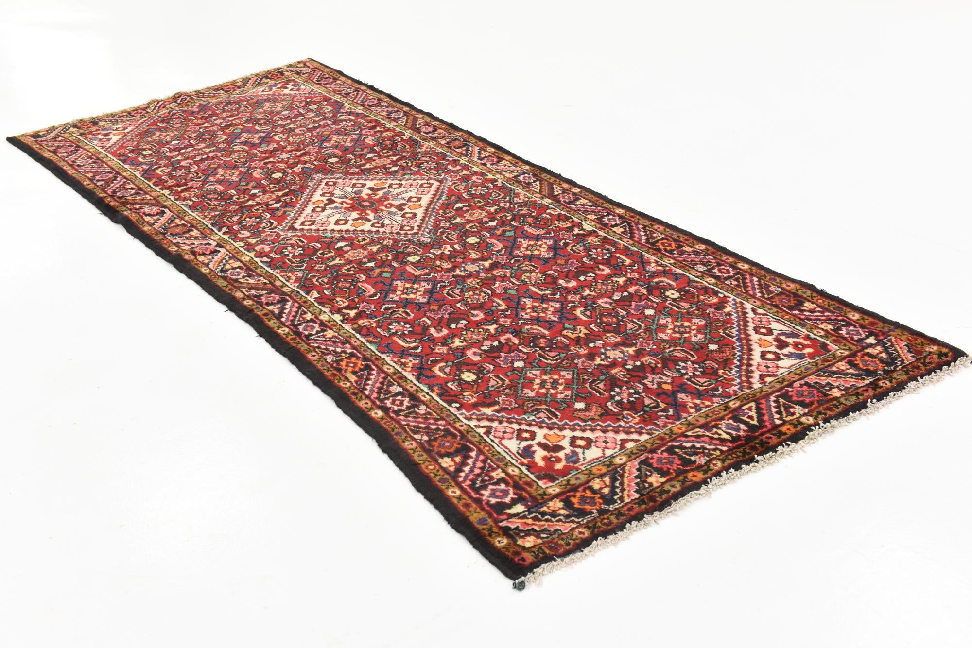 3' 8 x 9' 5 Hand Knotted Hossainabad Persian Wool Runner Rug