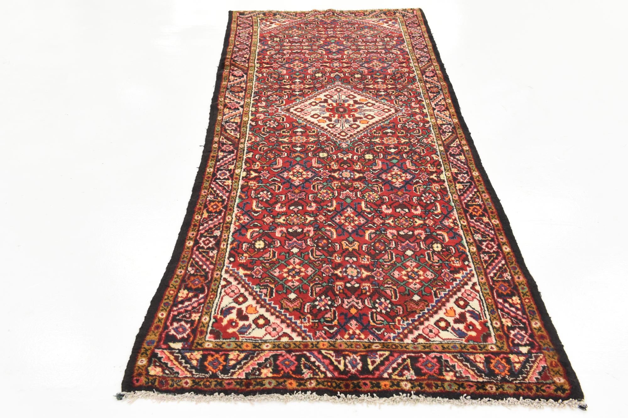 3' 8 x 9' 5 Hand Knotted Hossainabad Persian Wool Runner Rug
