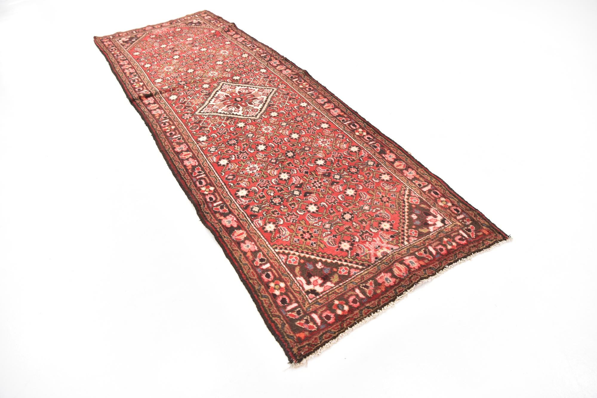 3' 6 x 10' 4 Hand Knotted Hossainabad Persian Wool Runner Rug
