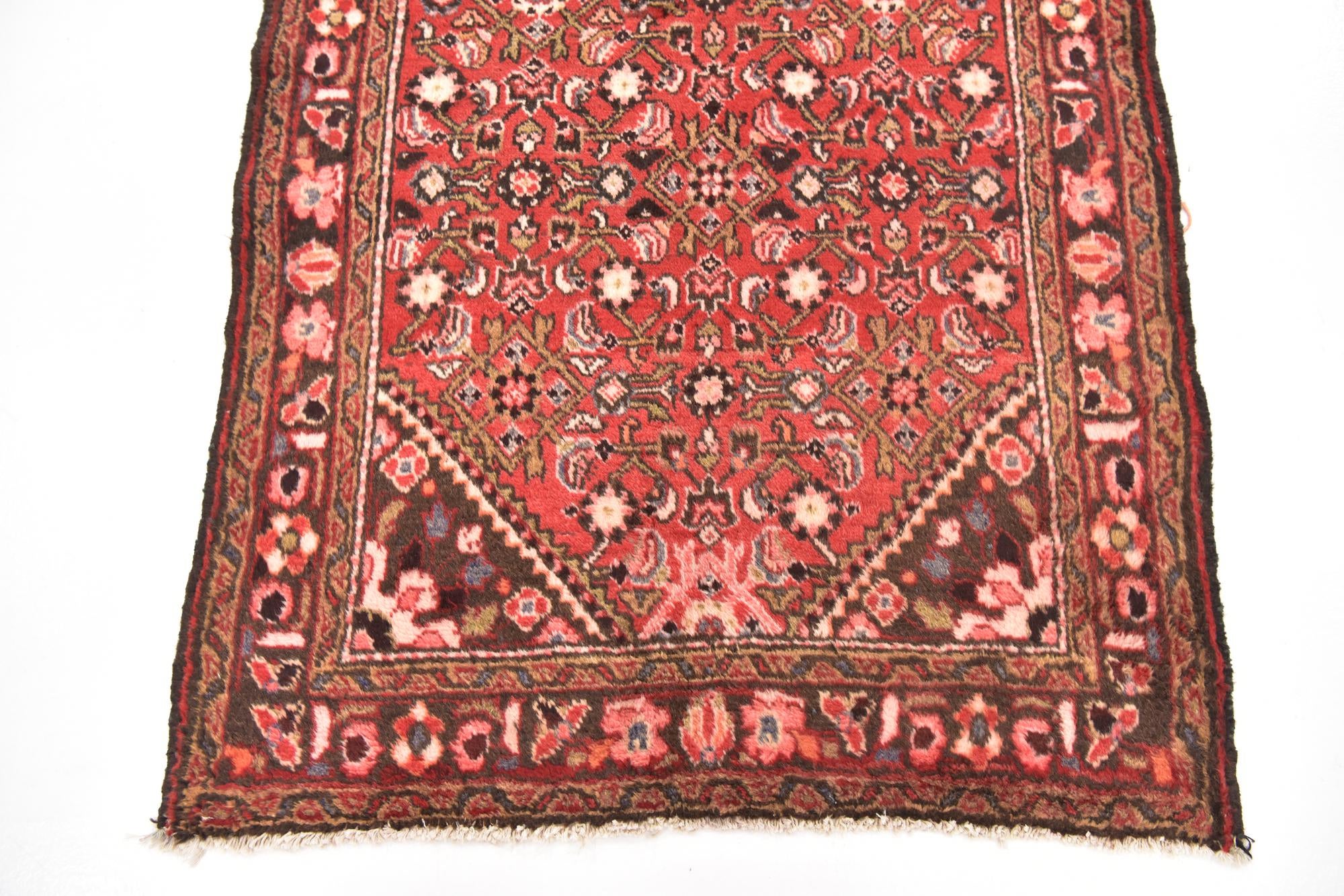 3' 6 x 10' 4 Hand Knotted Hossainabad Persian Wool Runner Rug