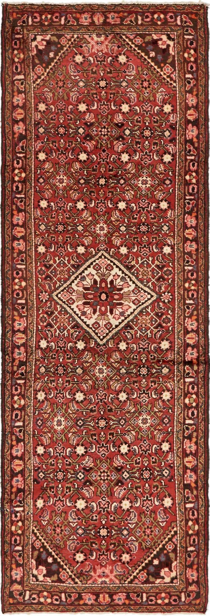 3' 6 x 10' 4 Hand Knotted Hossainabad Persian Wool Runner Rug