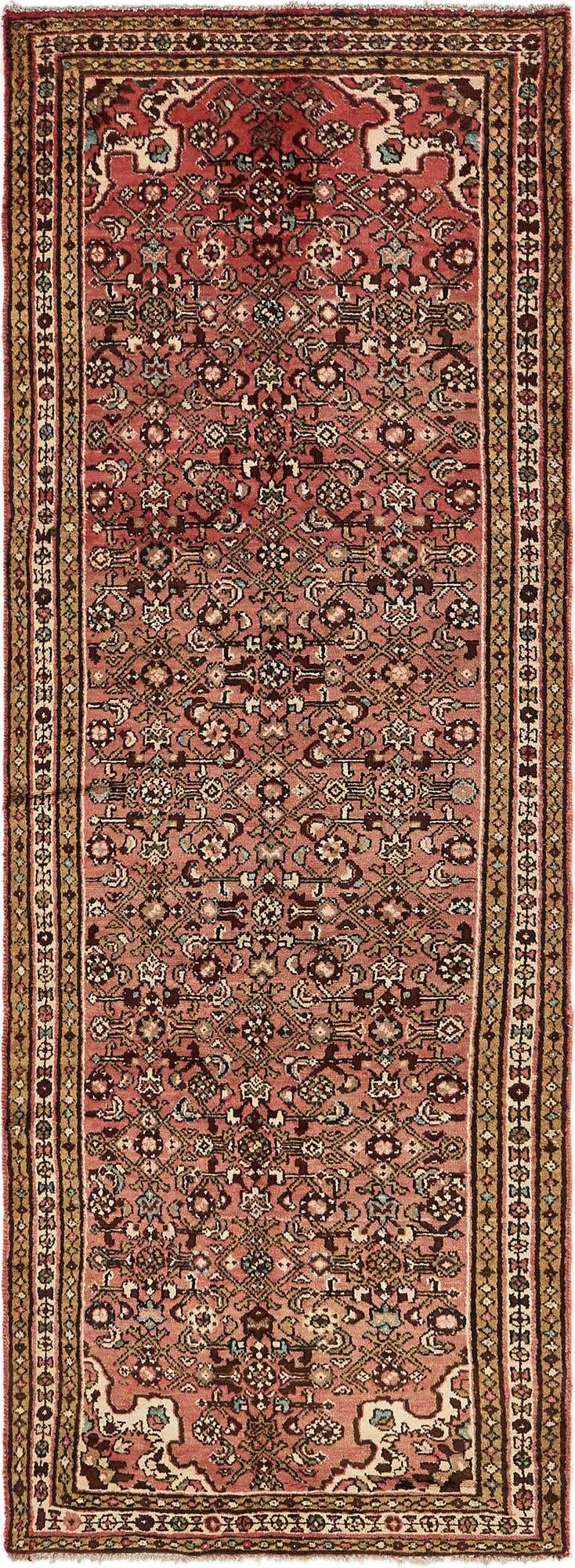 3' 6 x 10' 2 Hand Knotted Hossainabad Persian Wool Runner Rug