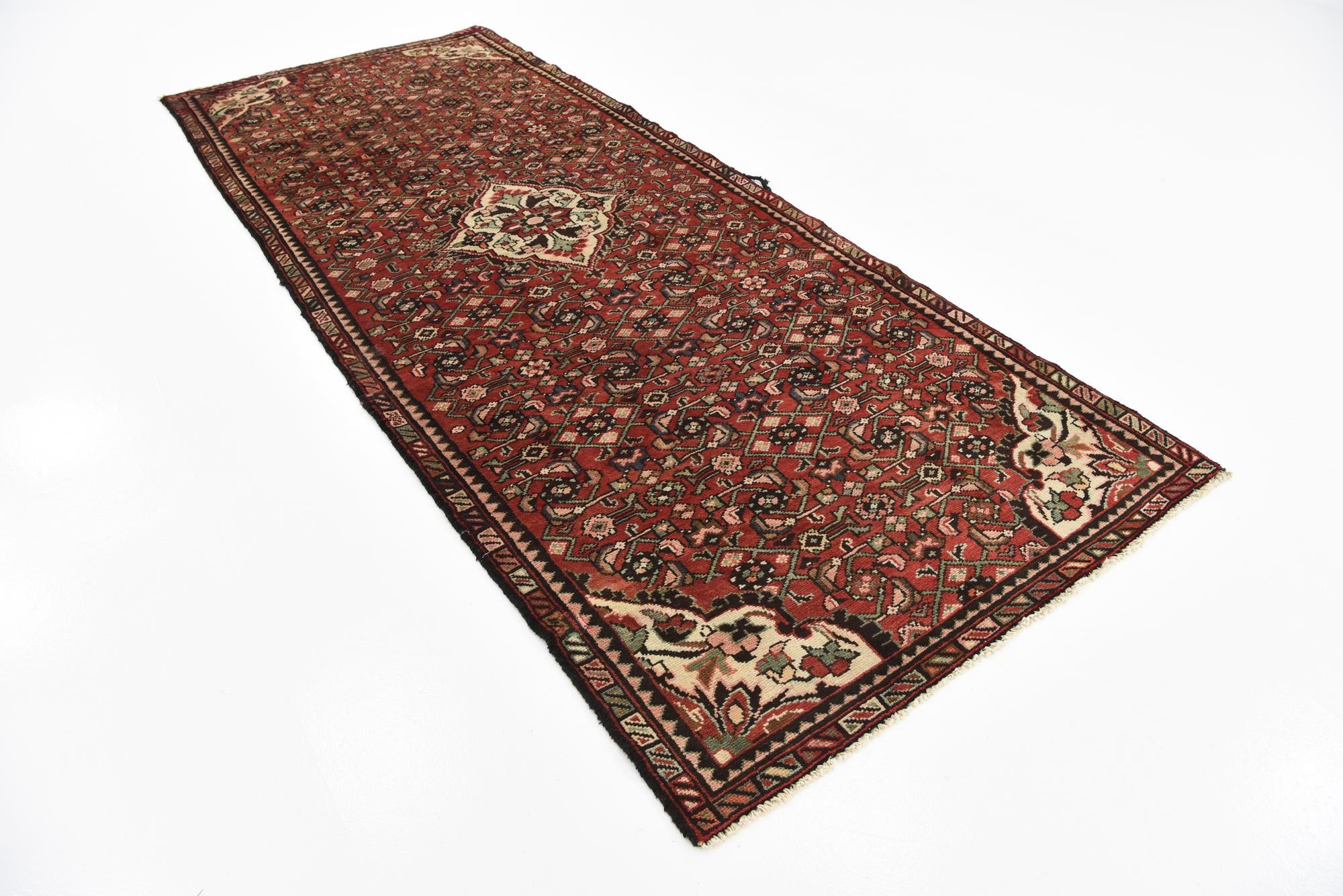 3' 11 x 10' 1 Hand Knotted Hossainabad Persian Wool Runner Rug