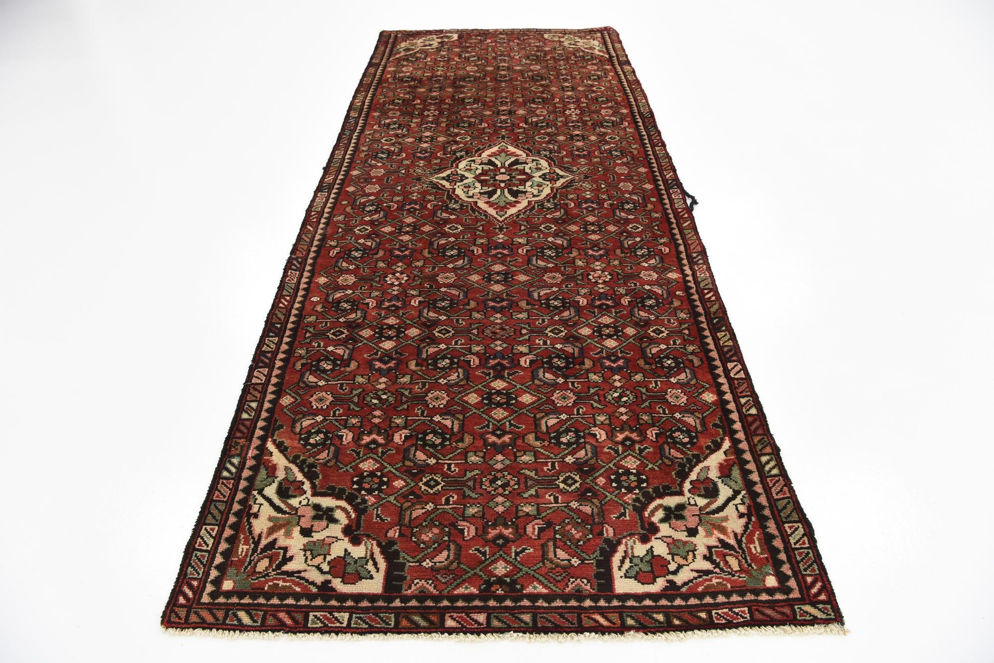3' 11 x 10' 1 Hand Knotted Hossainabad Persian Wool Runner Rug