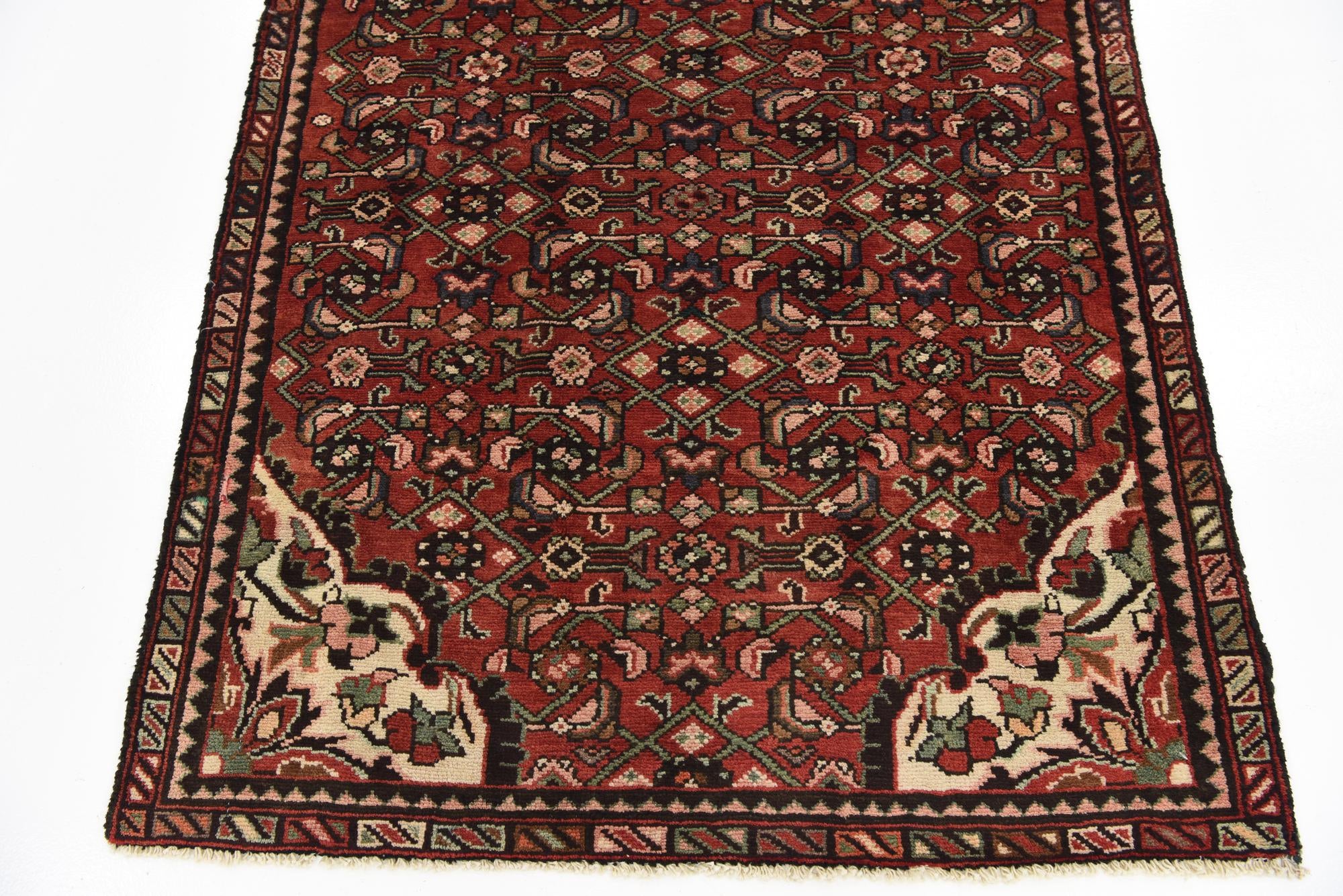 3' 11 x 10' 1 Hand Knotted Hossainabad Persian Wool Runner Rug