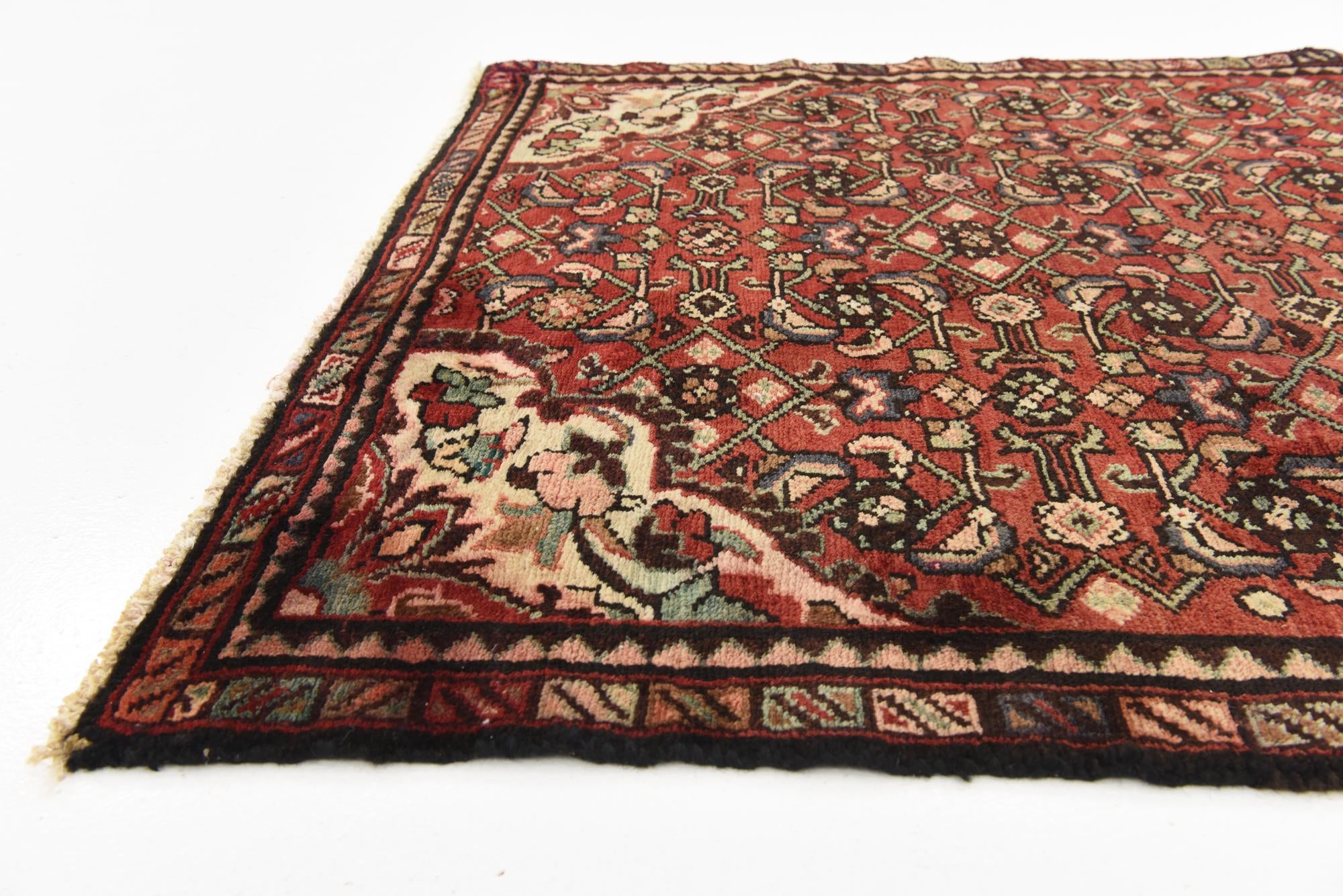 3' 11 x 10' 1 Hand Knotted Hossainabad Persian Wool Runner Rug