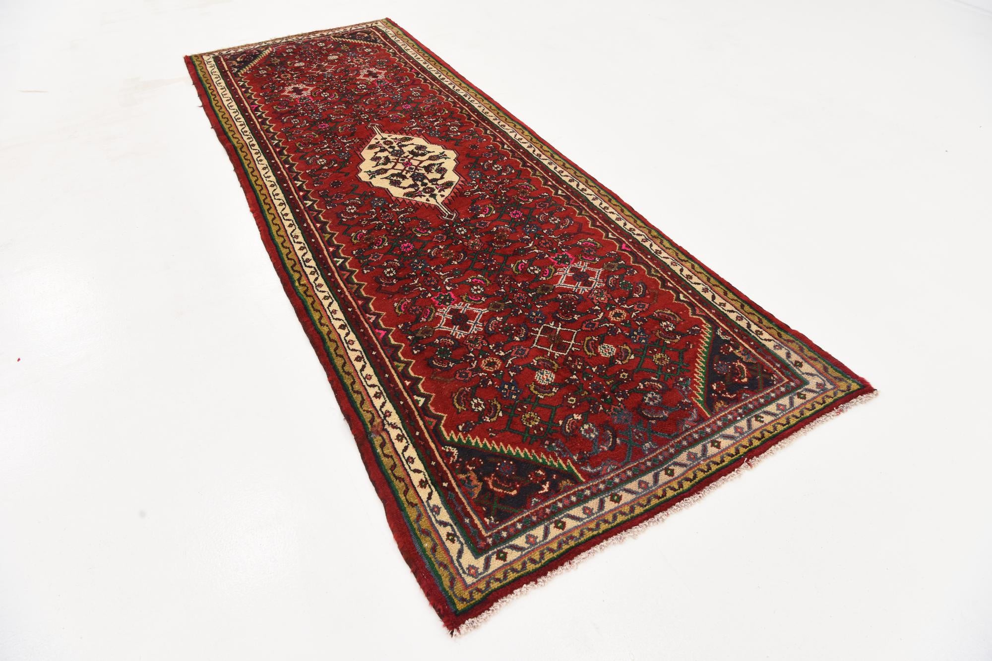 3' 5 x 9' 8 Hand Knotted Hossainabad Persian Wool Runner Rug