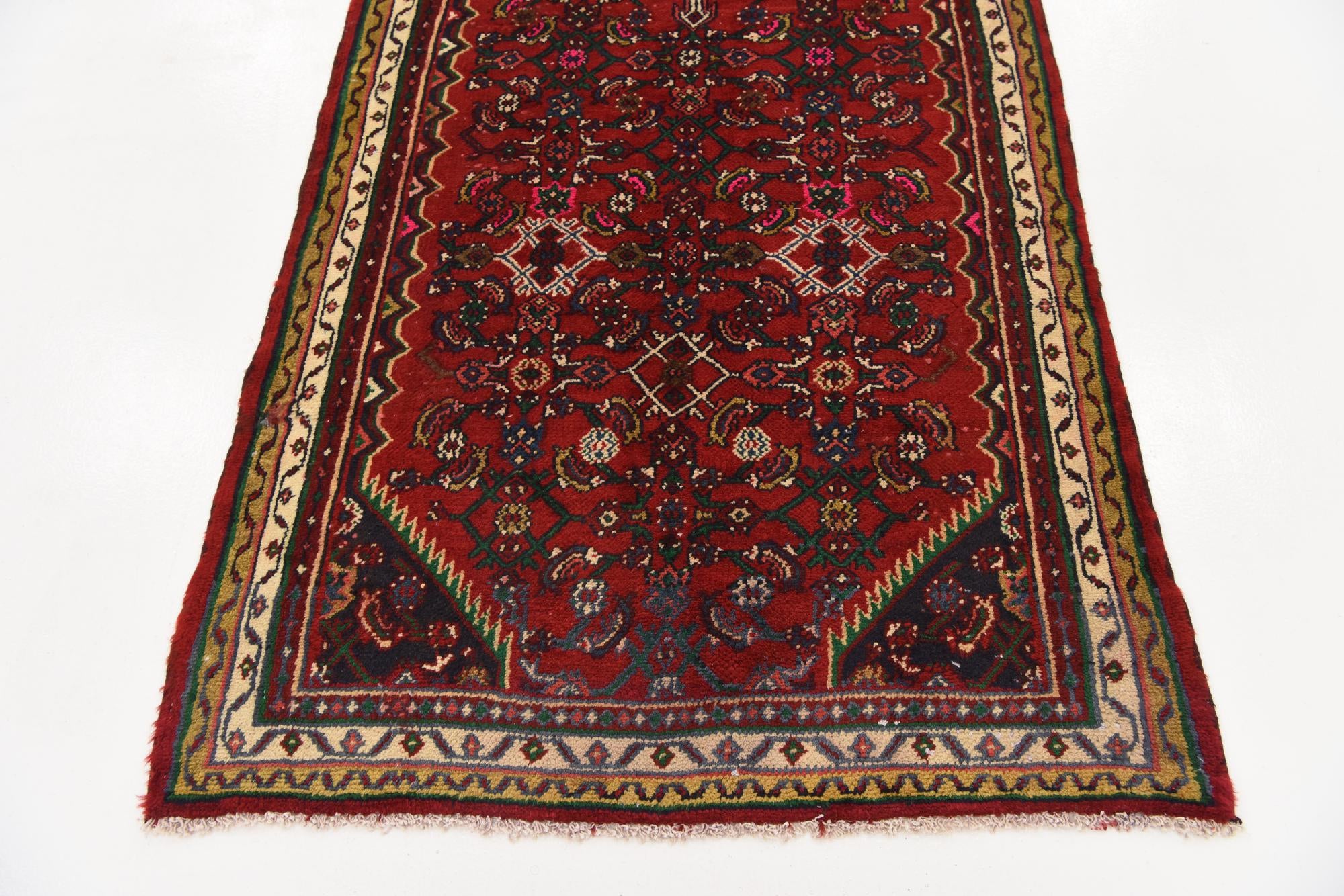 3' 5 x 9' 8 Hand Knotted Hossainabad Persian Wool Runner Rug