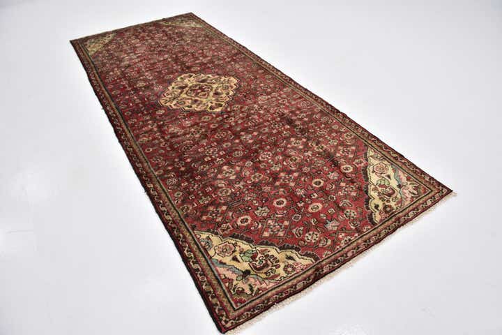 4' 3 x 10' 6 Hand Knotted Hossainabad Persian Wool Runner Rug