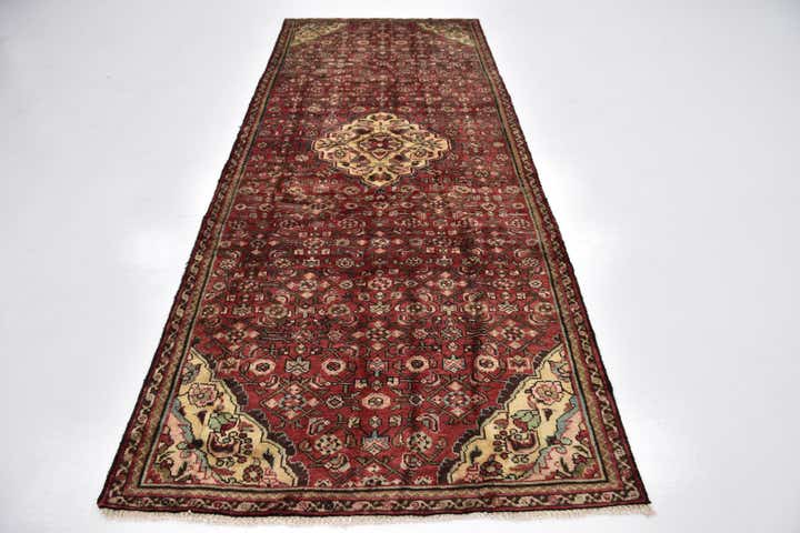 4' 3 x 10' 6 Hand Knotted Hossainabad Persian Wool Runner Rug