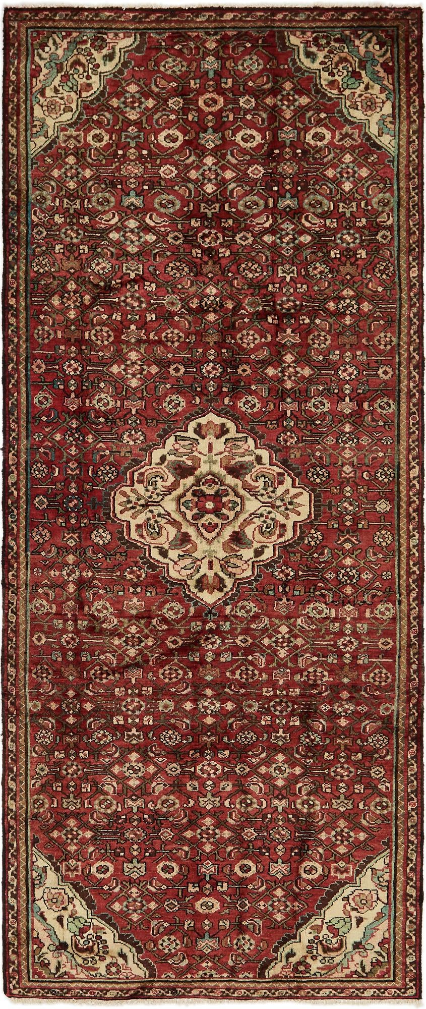 4' 3 x 10' 6 Hand Knotted Hossainabad Persian Wool Runner Rug