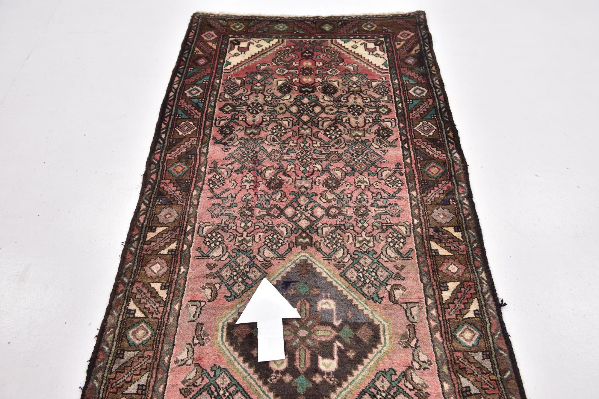 105cm x 305cm Hand Knotted Hossainabad Persian Wool Runner Rug