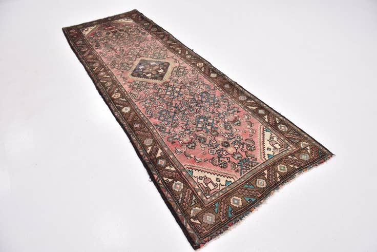 Detail image of 3' 5 x 10' Hand Knotted Hossainabad Persian Wool Runner Rug