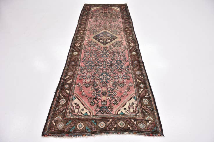 Detail image of 3' 5 x 10' Hand Knotted Hossainabad Persian Wool Runner Rug