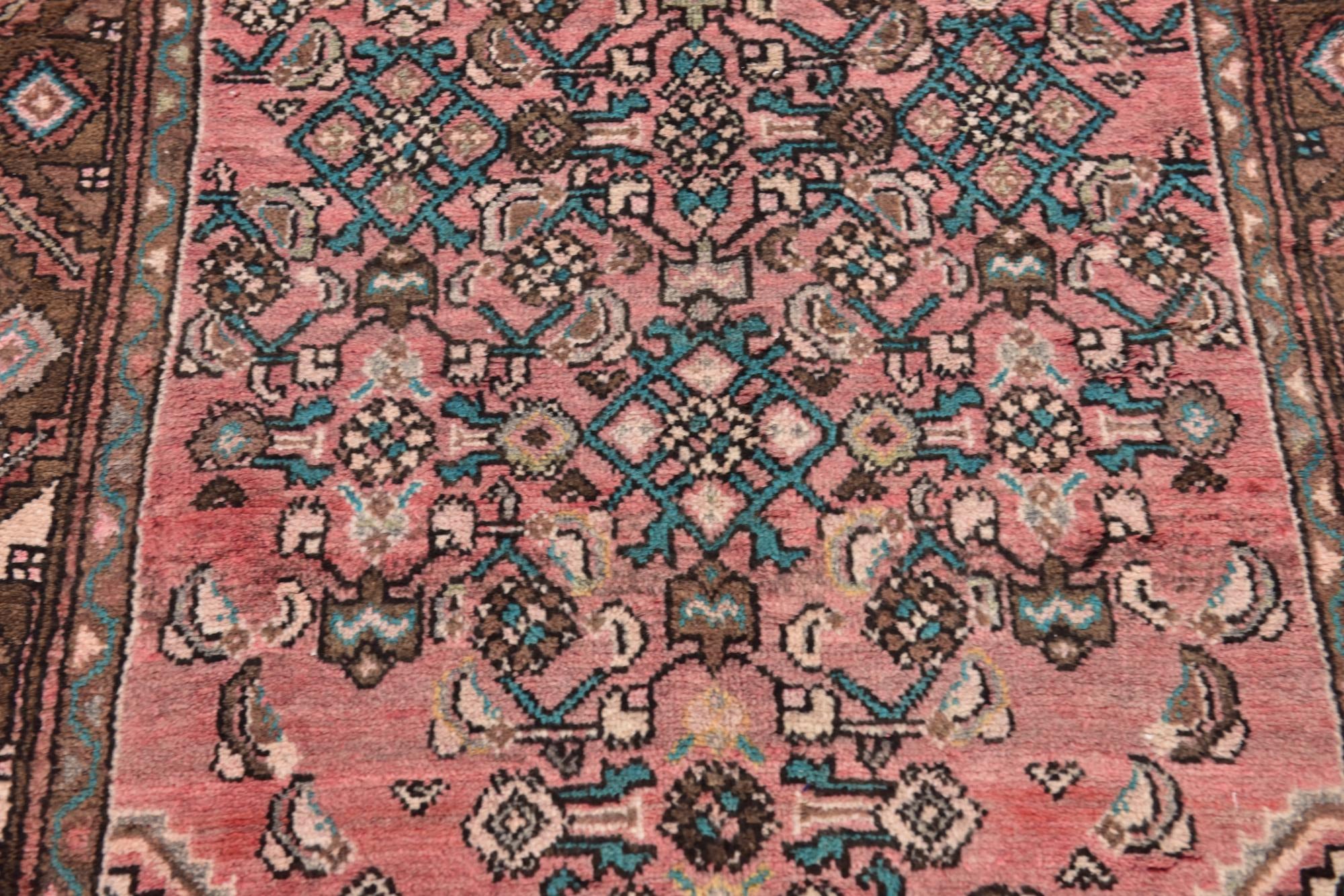 105cm x 305cm Hand Knotted Hossainabad Persian Wool Runner Rug