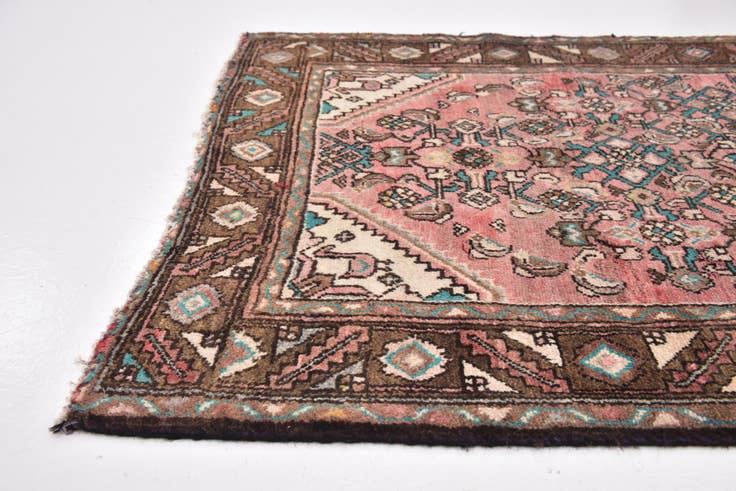 Detail image of 3' 5 x 10' Hand Knotted Hossainabad Persian Wool Runner Rug