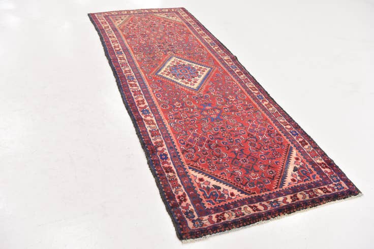 Detail image of 3' 10 x 9' 10 Hand Knotted Hossainabad Persian Wool Runner Rug