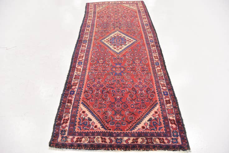 Detail image of 3' 10 x 9' 10 Hand Knotted Hossainabad Persian Wool Runner Rug