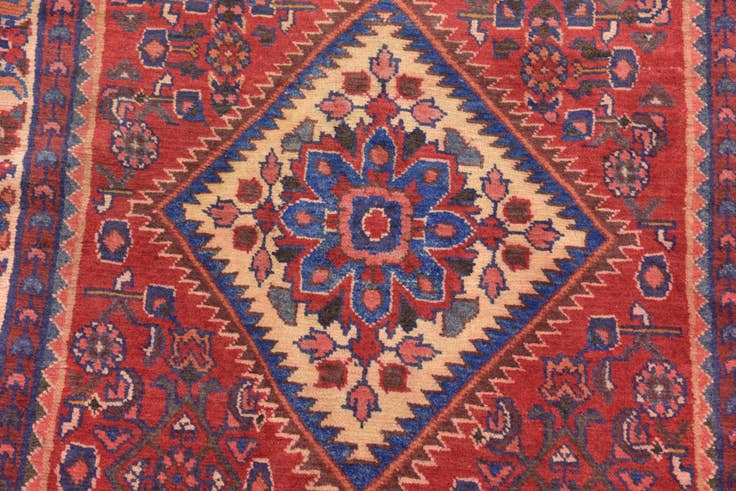 Detail image of 3' 10 x 9' 10 Hand Knotted Hossainabad Persian Wool Runner Rug