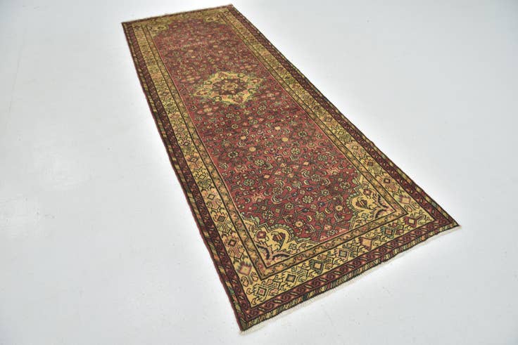 Detail image of 3' 6 x 9' 10 Hand Knotted Hossainabad Persian Wool Runner Rug
