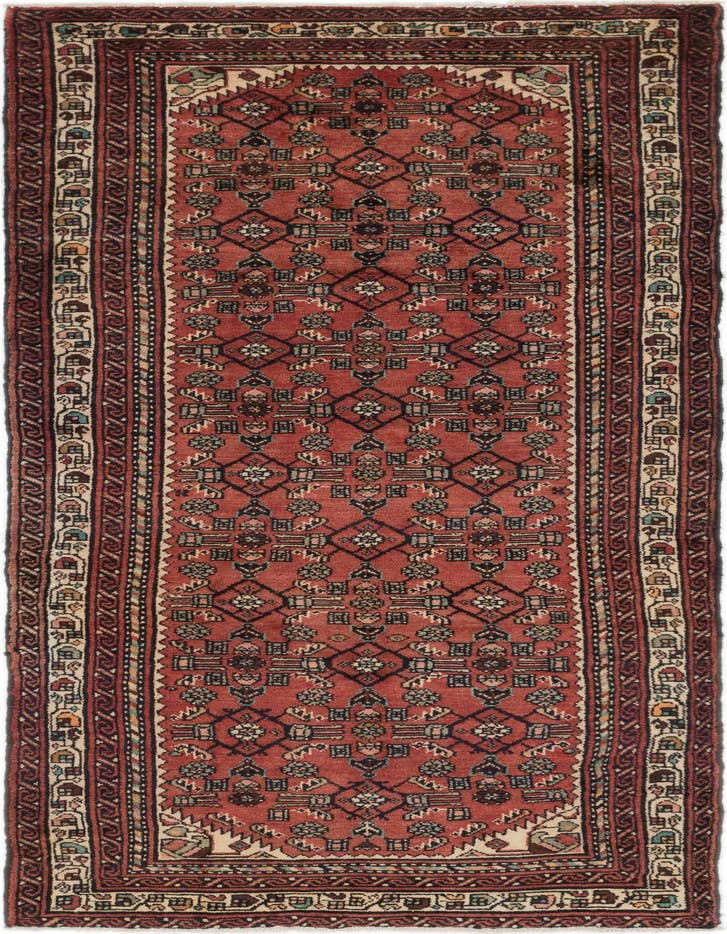 Detail image of 3' 9 x 10' Hand Knotted Hossainabad Persian Wool Runner Rug