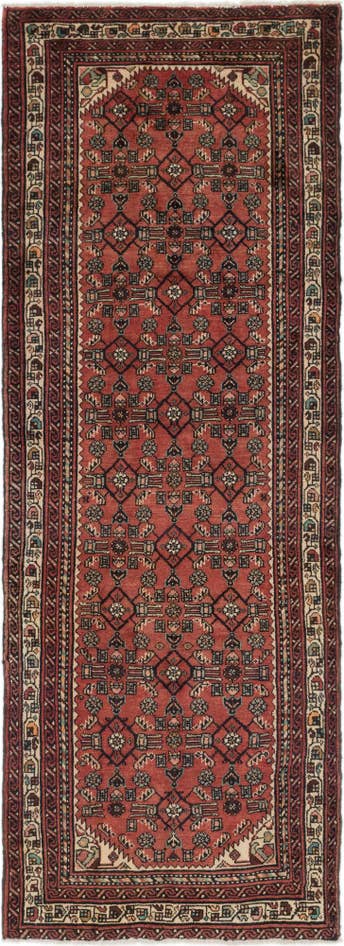 Detail image of 3' 9 x 10' Hand Knotted Hossainabad Persian Wool Runner Rug
