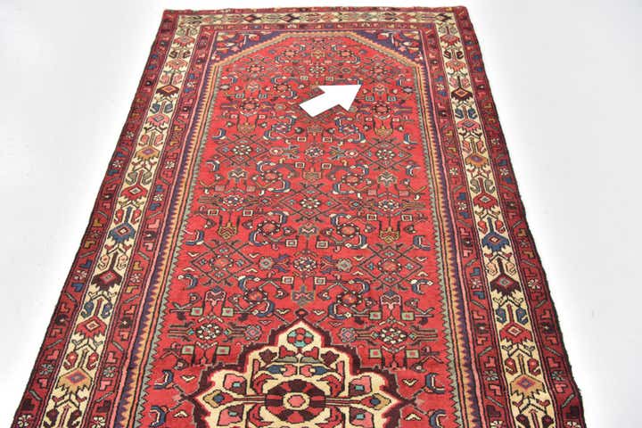 4' 2 x 10' 7 Hand Knotted Hossainabad Persian Wool Runner Rug