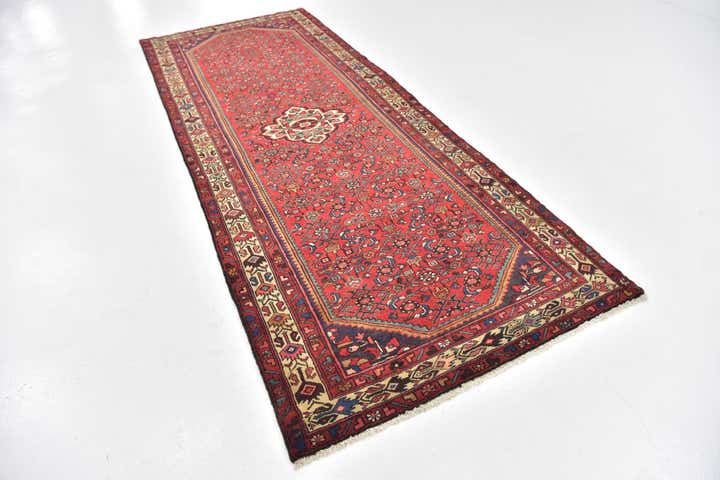 4' 2 x 10' 7 Hand Knotted Hossainabad Persian Wool Runner Rug