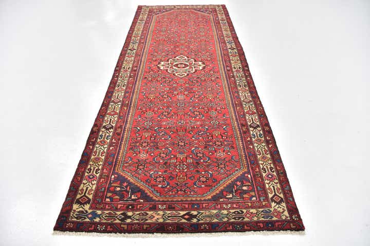 4' 2 x 10' 7 Hand Knotted Hossainabad Persian Wool Runner Rug
