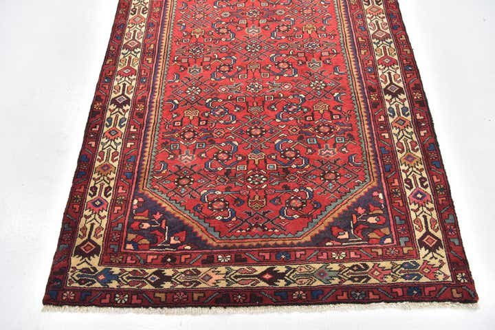 4' 2 x 10' 7 Hand Knotted Hossainabad Persian Wool Runner Rug