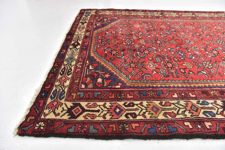 4' 2 x 10' 7 Hand Knotted Hossainabad Persian Wool Runner Rug