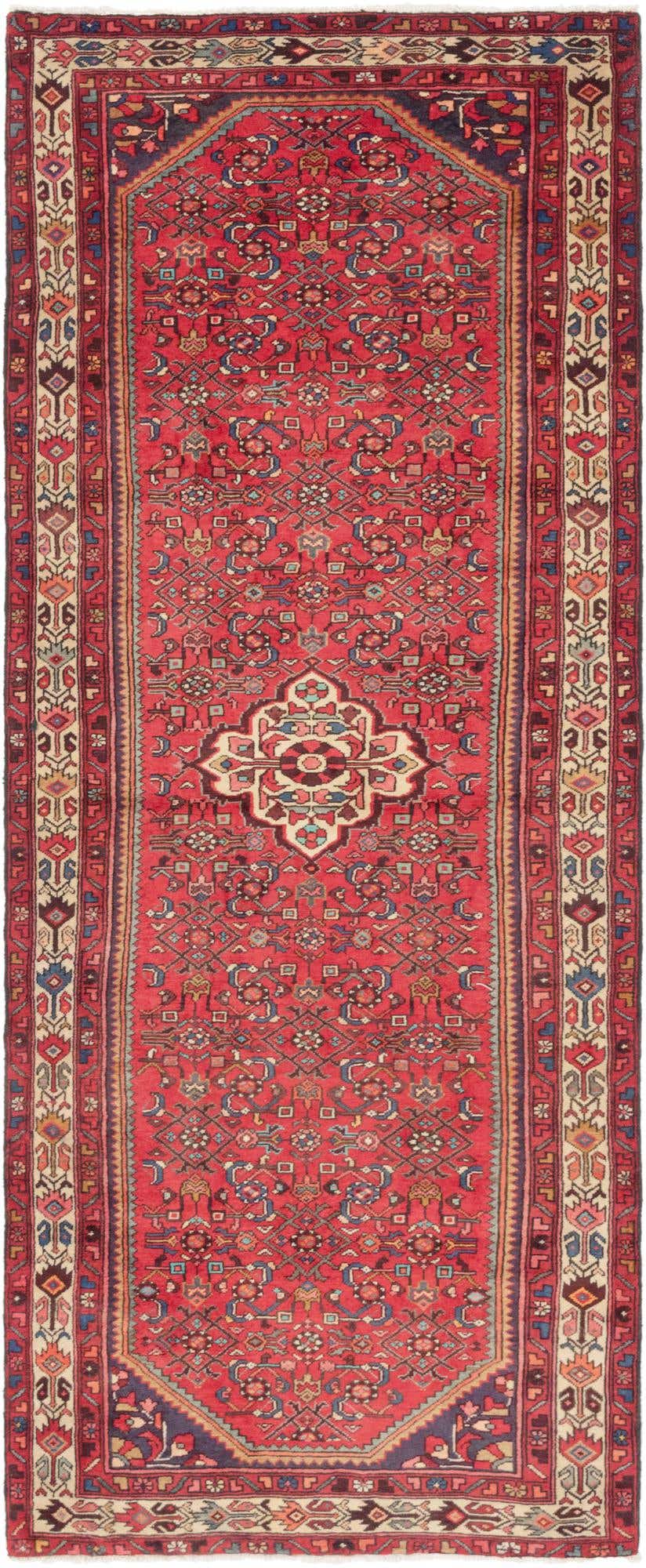 4' 2 x 10' 7 Hand Knotted Hossainabad Persian Wool Runner Rug