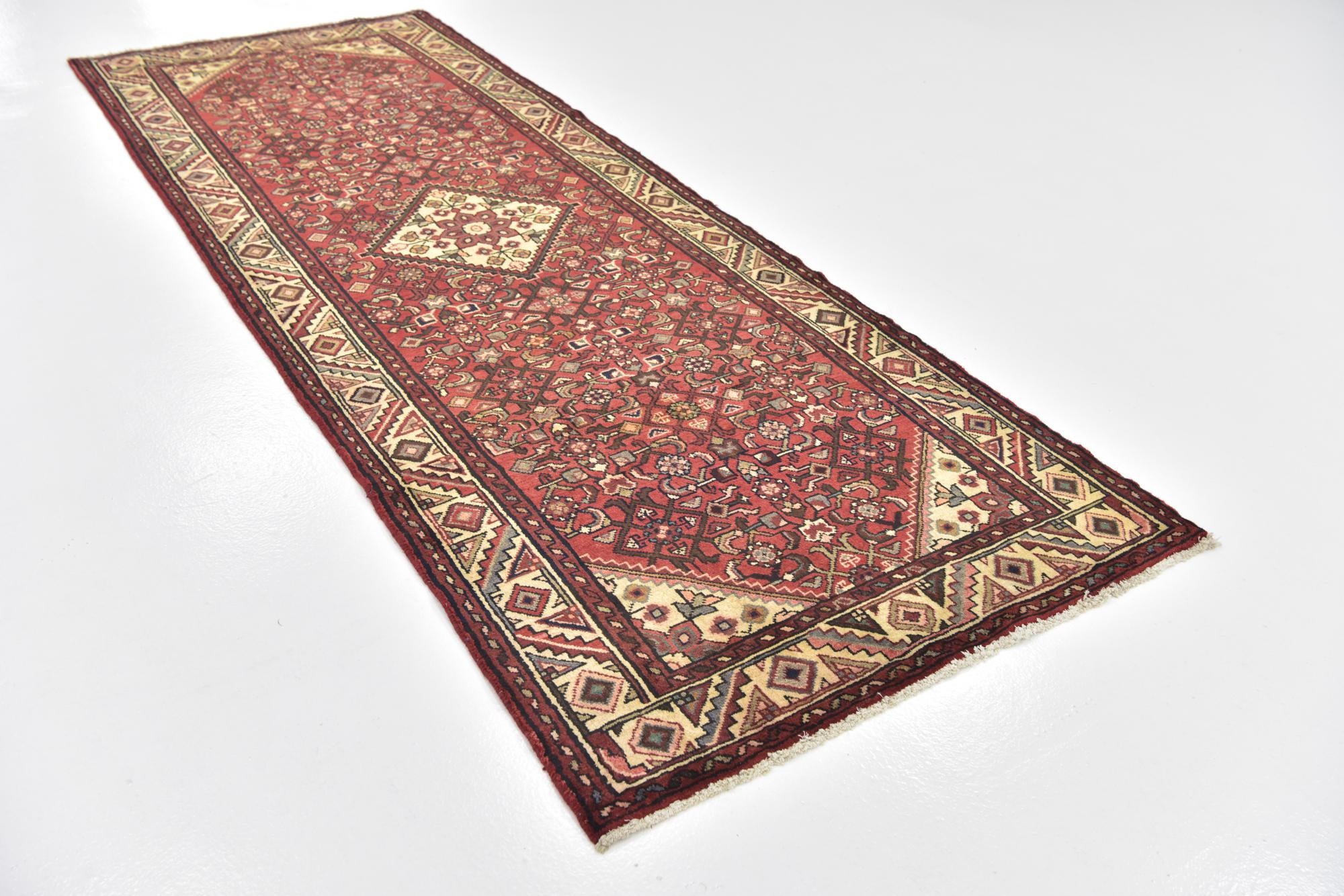 3' 9 x 10' 5 Hand Knotted Hossainabad Persian Wool Runner Rug