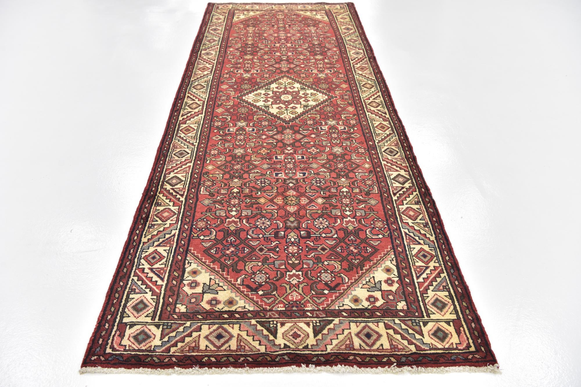 3' 9 x 10' 5 Hand Knotted Hossainabad Persian Wool Runner Rug