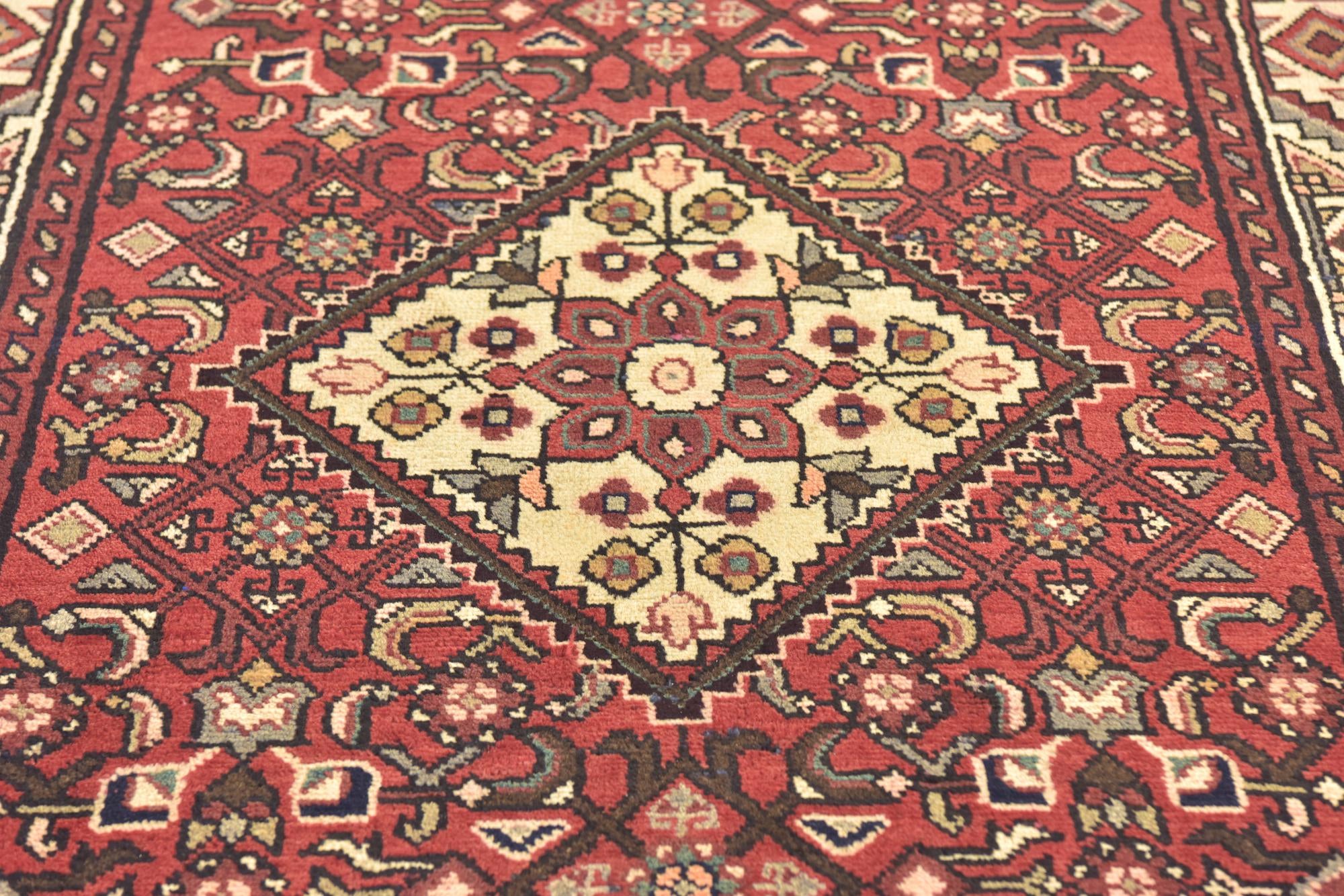 3' 9 x 10' 5 Hand Knotted Hossainabad Persian Wool Runner Rug