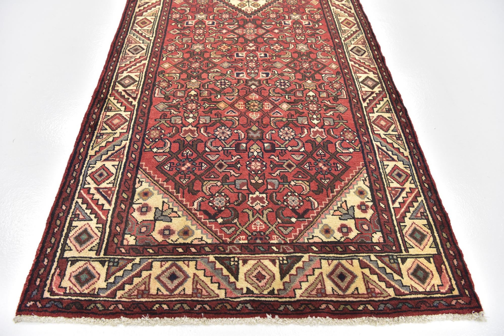3' 9 x 10' 5 Hand Knotted Hossainabad Persian Wool Runner Rug