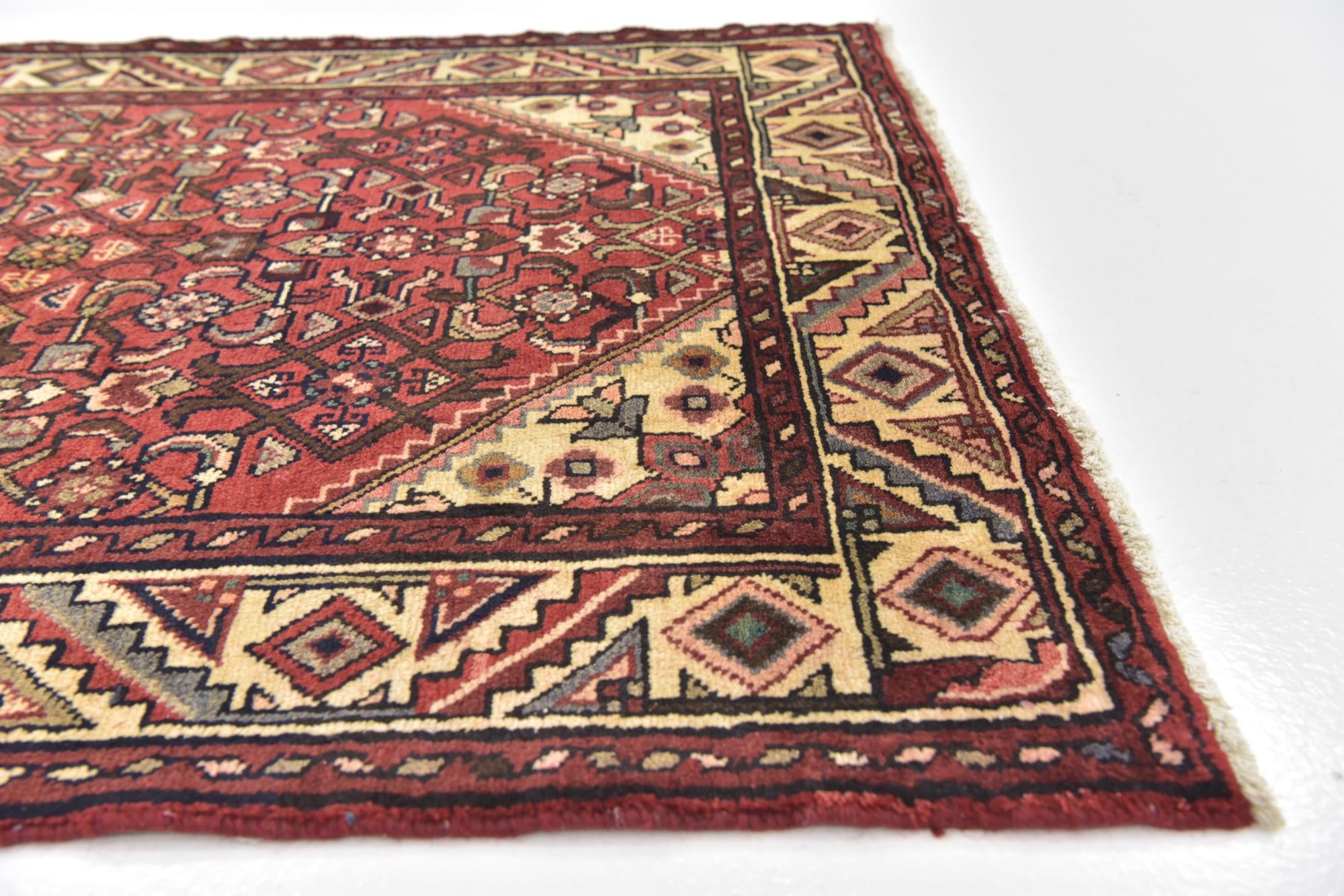3' 9 x 10' 5 Hand Knotted Hossainabad Persian Wool Runner Rug