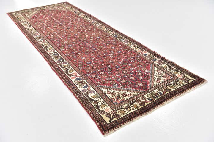 3' 9 x 10' 4 Hand Knotted Hossainabad Persian Wool Runner Rug
