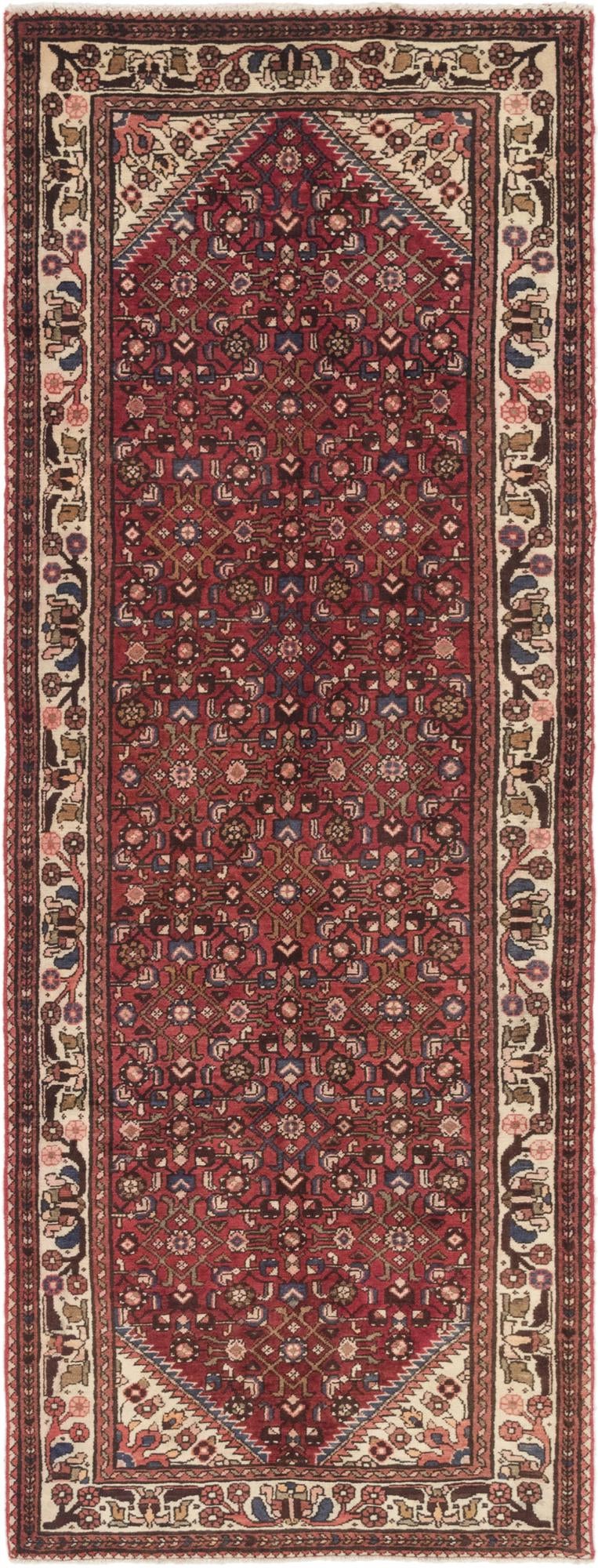 3' 9 x 10' 4 Hand Knotted Hossainabad Persian Wool Runner Rug