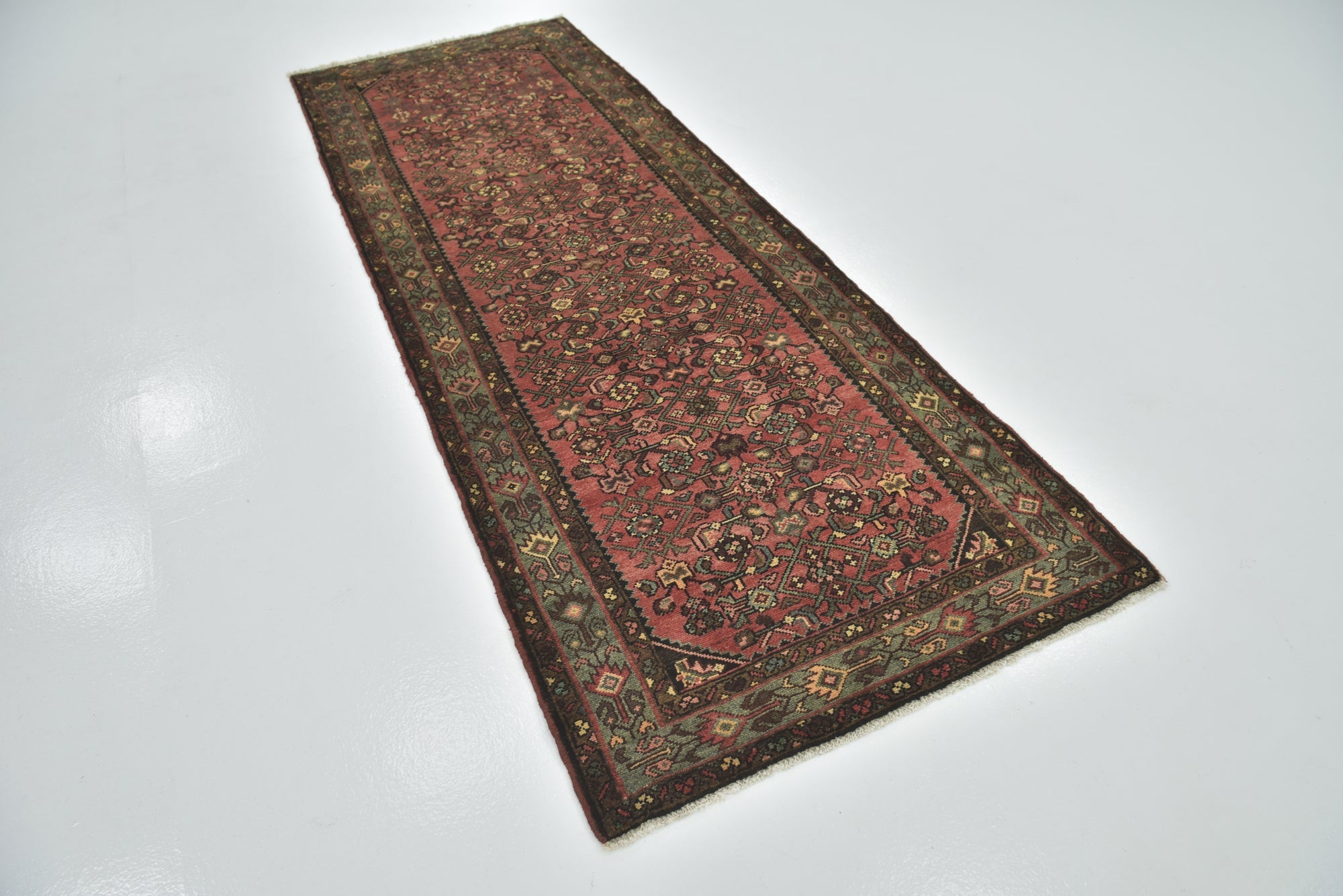 105cm x 295cm Hand Knotted Hossainabad Persian Wool Runner Rug