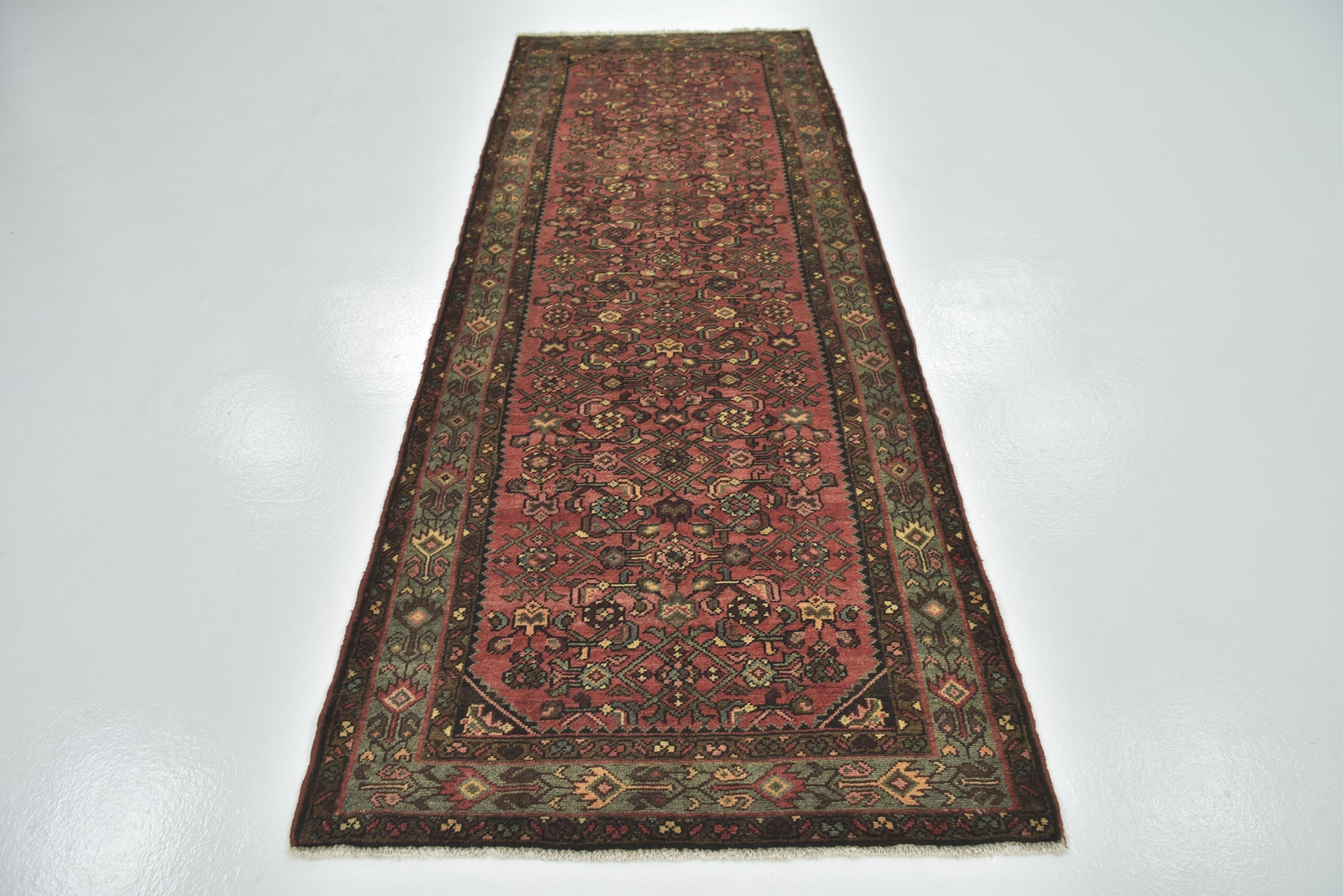 105cm x 295cm Hand Knotted Hossainabad Persian Wool Runner Rug