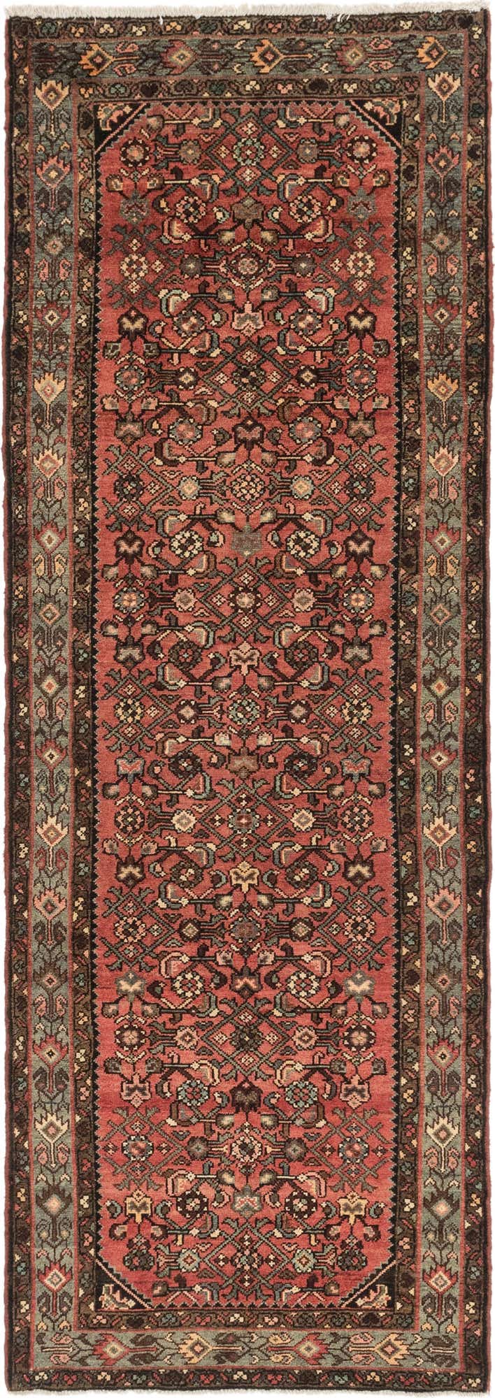 3' 5 x 9' 8 Hand Knotted Hossainabad Persian Wool Runner Rug
